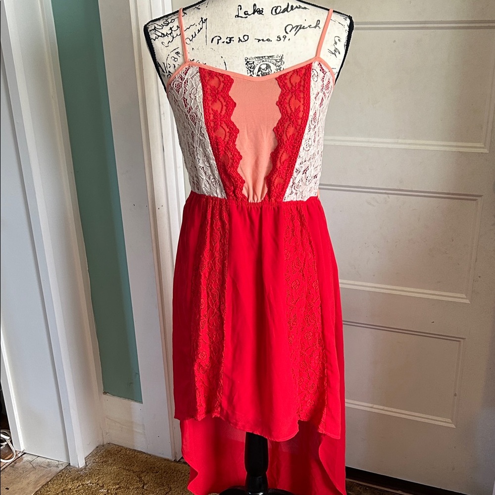 Flying Tomato Red and White High Low Dress